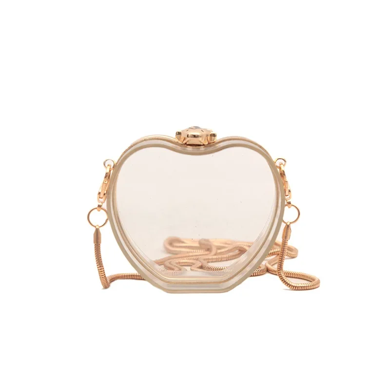 Women\'s Love Shaped Chain Diagonal Straddle Bag Gold Lock Buckle Transparent Shoulder Bag 2024 Summer New Crossbody Bag