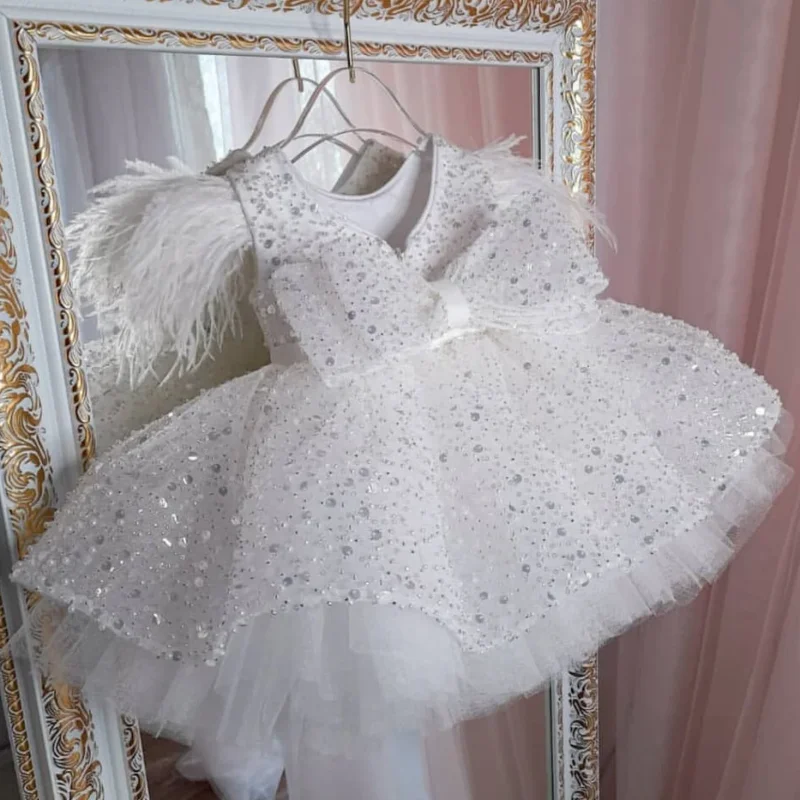 Customized Gold Flower Girl Dress For Wedding Shining Puffy With Bow Kids Birthday Party First Communion 2025 Ball Gown