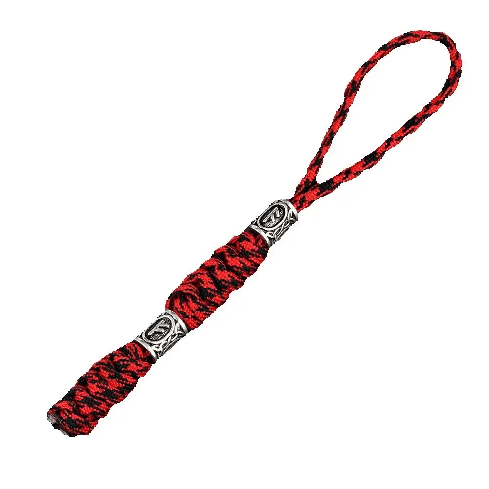 Nostalgia Viking Keychain with Beads Thor\'s Hammer and Scandinavian Viking Rune Bead Accessories Paracord Keychain for Men Women