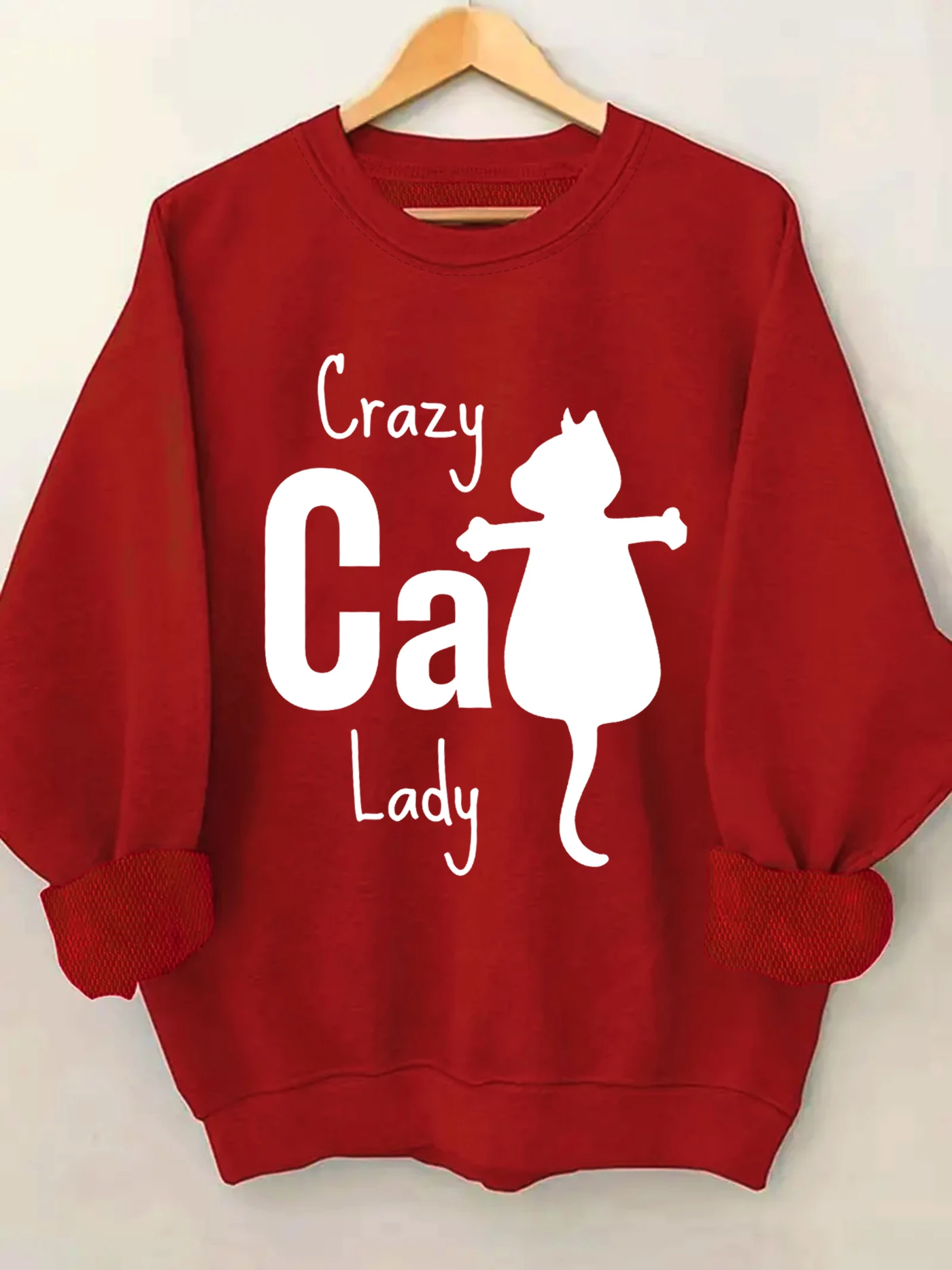 

Cat print sweatshirt, crew neck casual sweatshirt for winter & fall, women's clothing