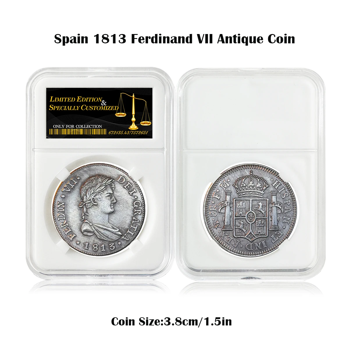 Réplica de moneda de plata/oro de 8 reales de Ferdinand VII española 1813, medalla de colección de manualidades decorativas para el hogar en caja de regalo