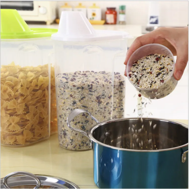 1Pc 1.9/2.5L Plastic Kitchen Rice Cereal Bean Dry Food Storage Dispenser Container Lid Sealed Box Storage Bottles Jar  Practical