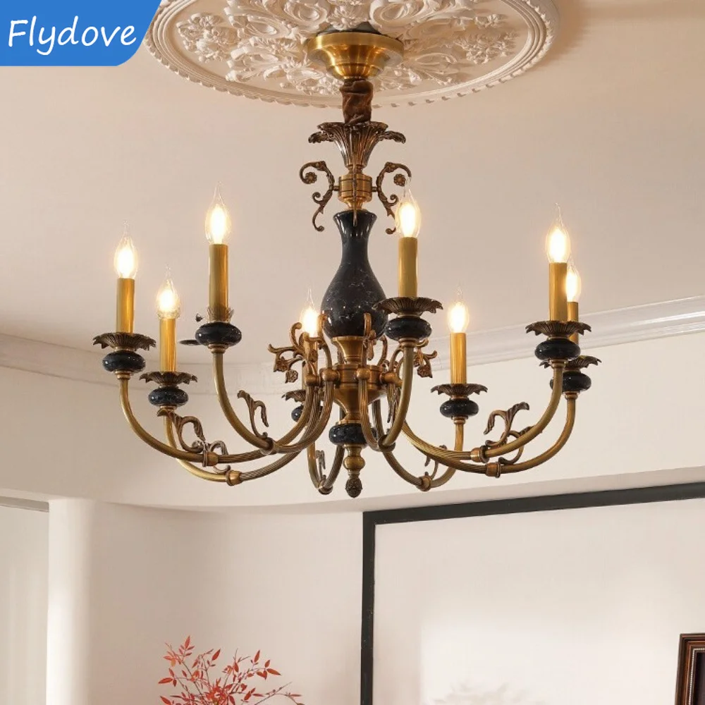 American retro living room chandelier 2026 new light French candle all copper villa dining room chandelier
