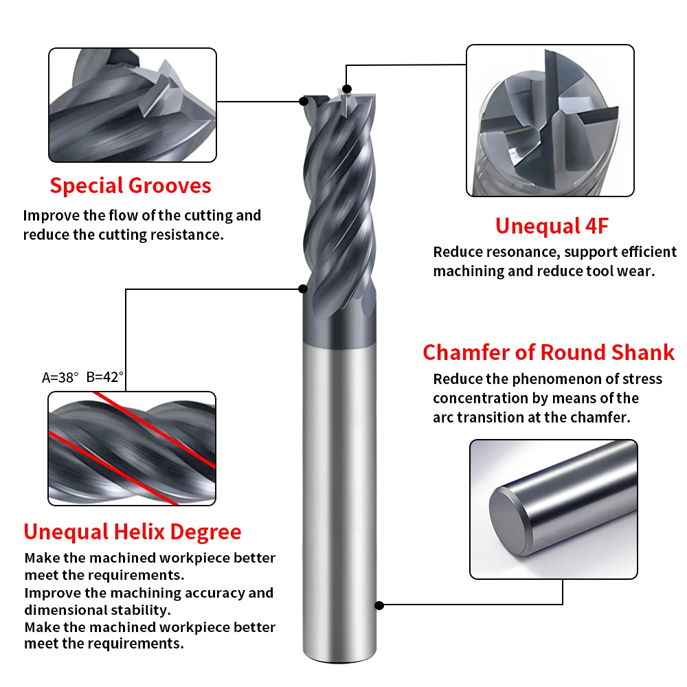 Frese a elica in carburo desigual per acciaio inossidabile-4 flauto rivestito TiALSiN