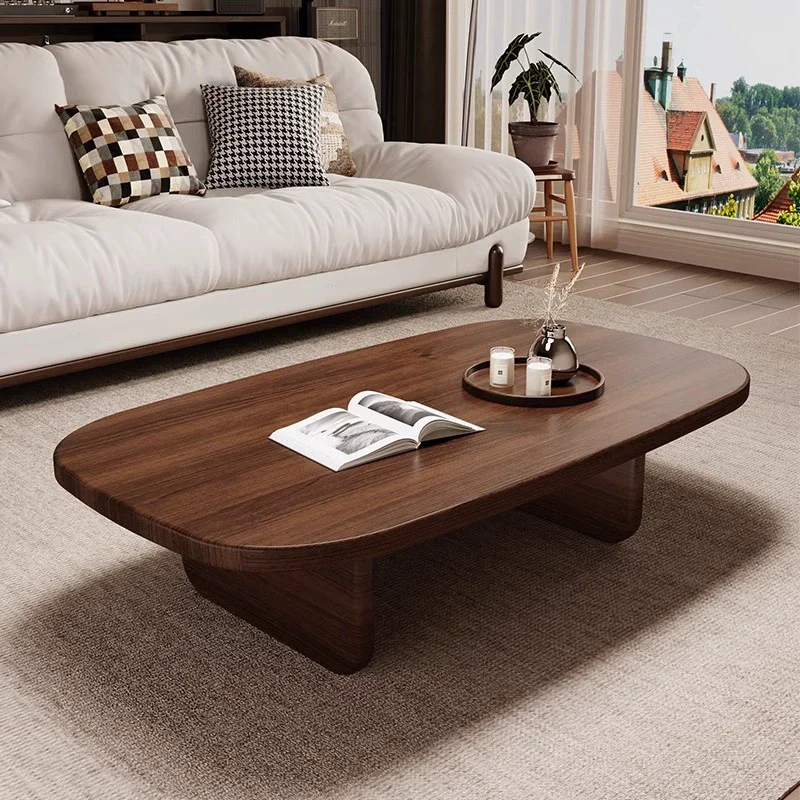 

Modern simple Japanese solid wood coffee table wabi-sabi wind small apartment household living room walnut color pure solid
