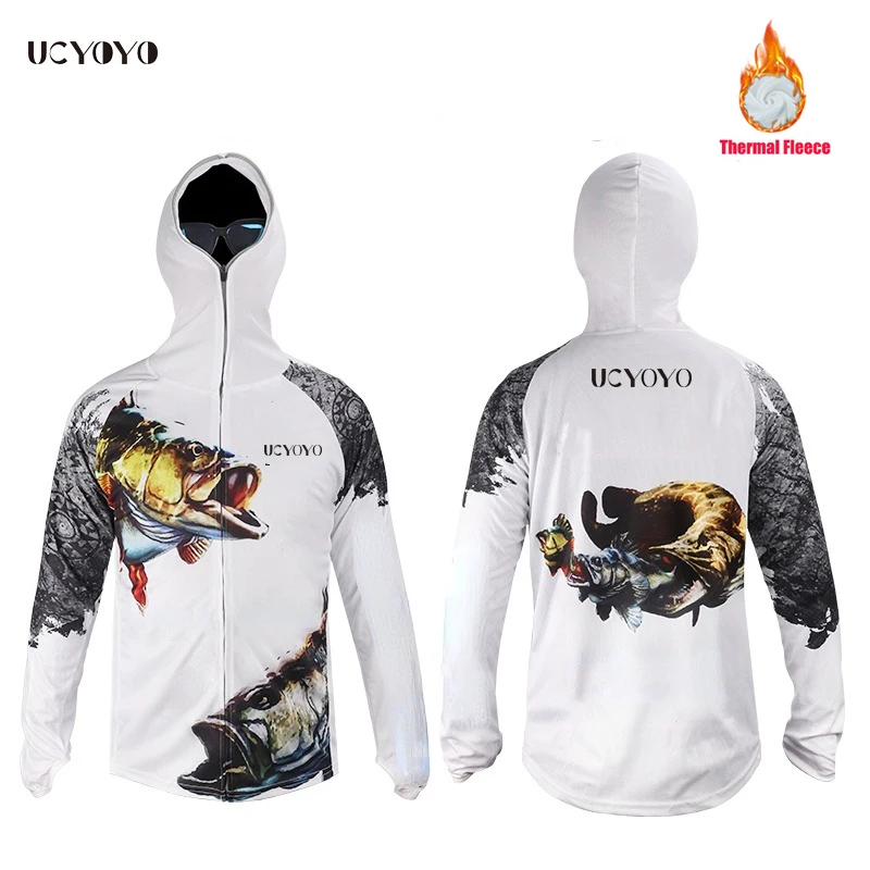 UCYOYO UV Proof UPF 50+breathable Hiking Outdoor Sportswear New Men's Plush Fishing Clothes Hooded Fishing Clothes