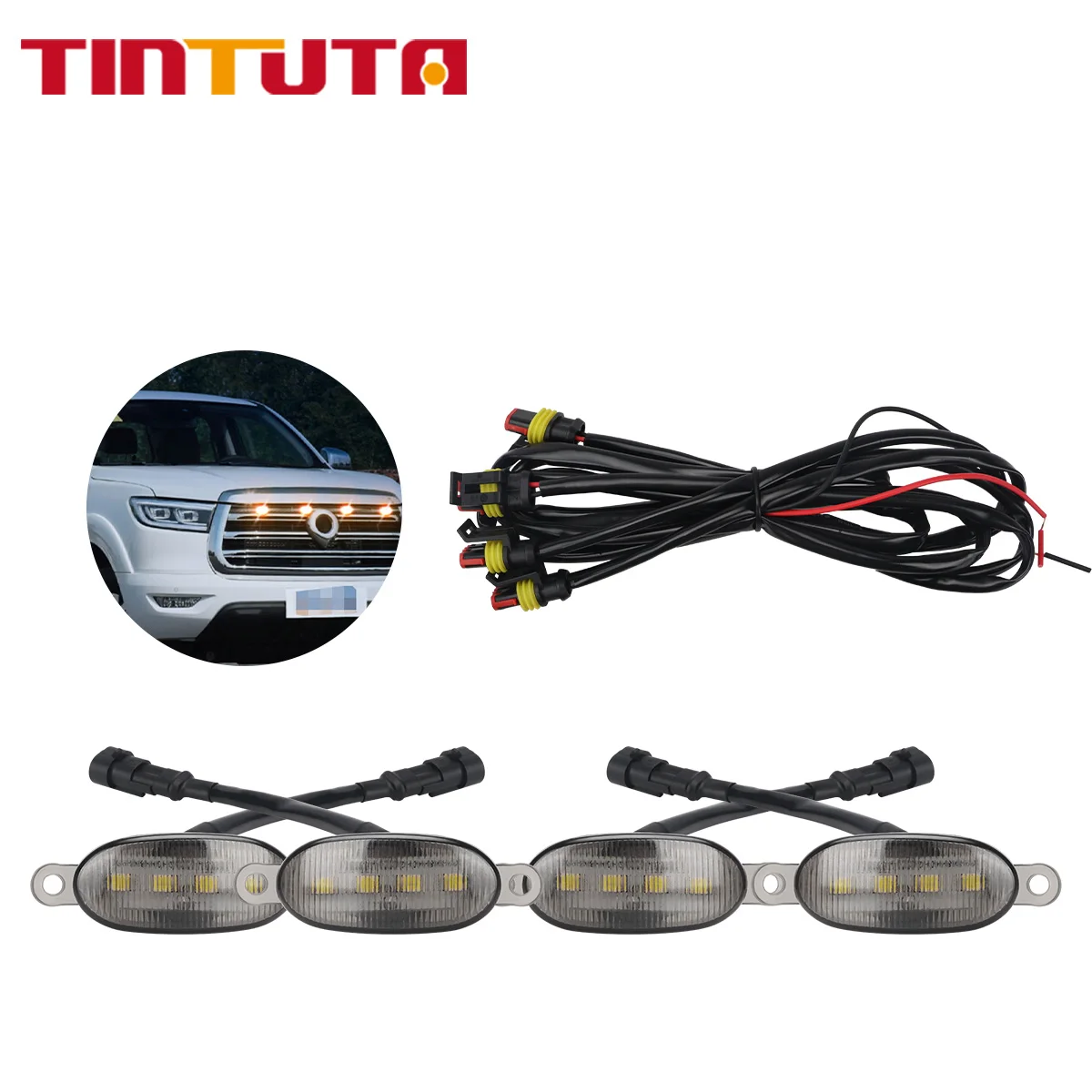

4 in 1 LED Car Grille Front Light Smoked Strobe Light Daytime Running 4SMD 12V Yellow White Universal for Truck SUV Ford Toyota