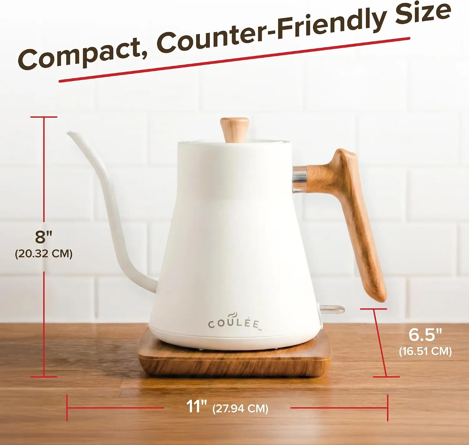 Gooseneck Electric Kettle, Stainless Steel, for Coffee & Tea, White | Great for pour-over coffee, tea, or matcha