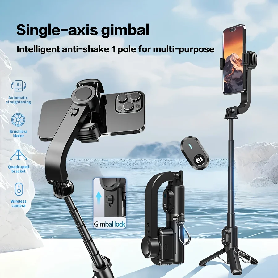 

Открытый портативный одноосный карданный подвес, стабилизатор палки для селфи с блокирующим переключателем гироскопа, интеллектуальная палка для селфи с защитой от сотрясений