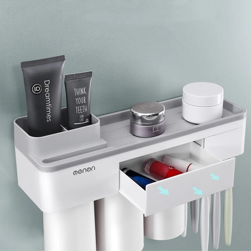 Wall-mounted Toothbrush Rack Toothpaste Holder Toothpaste Dispenser Toothpaste Squeezer Toothbrush Storage Box Bathroom Accessor