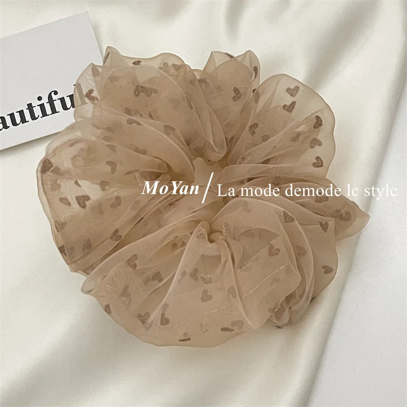 Mori Xianmei Mesh Yarn Large Intestine Hair Band Female Love Flocking Temperament Rope Headrope Simple Versatile Durable Rubber