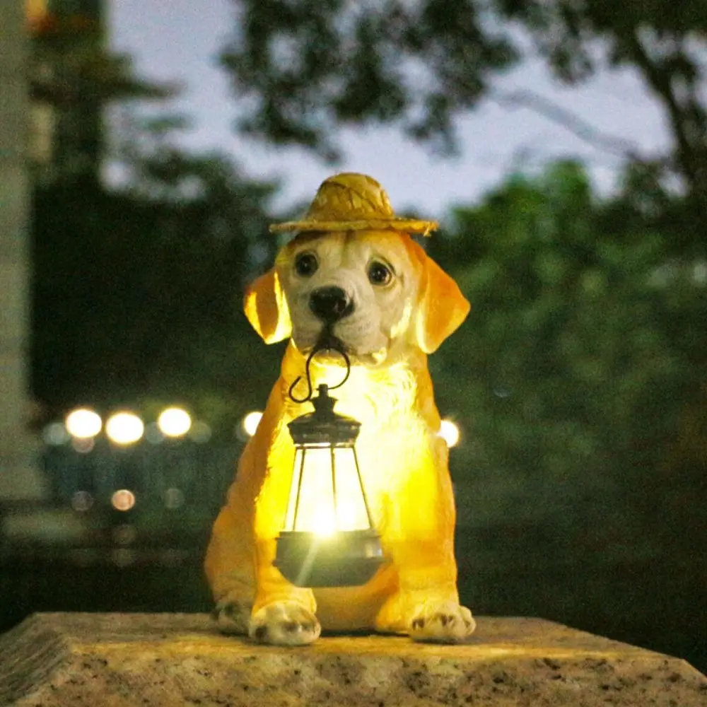 

Garden Decoration Resin Dog Solar Ornament Creative Cute Animal Sculptures Lamp Waterproof Vivid Puppy Statue Light Balcony