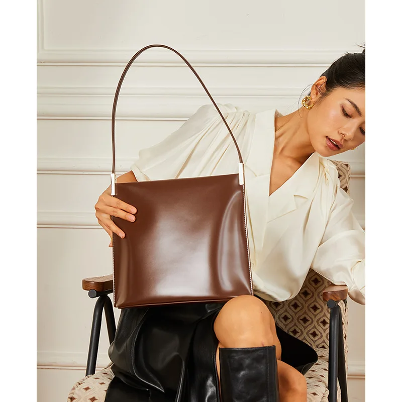 ZR DIARY Single Shoulder Tote Bags Women Leather Underarm Bag Vintage Simple Large Capacity Commuting Bag M126