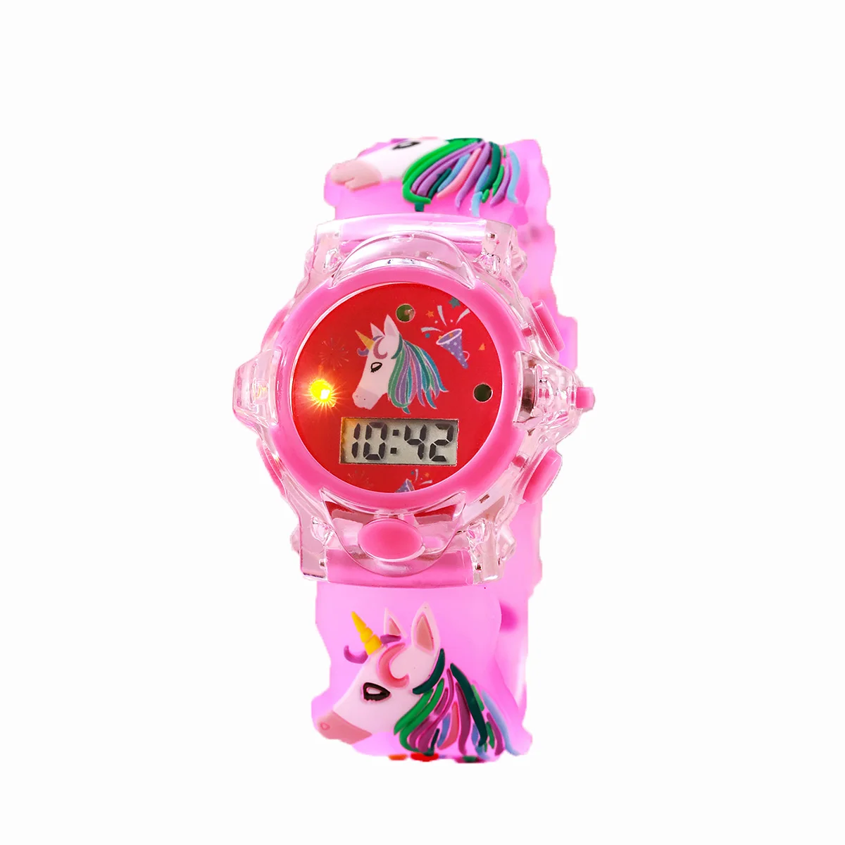Светящиеся часы с милым мультяшным единорогом, прозрачным футляром и силиконовым ремешком, подходят для повседневной носки, идеально подходят в подарок для Спасибо.