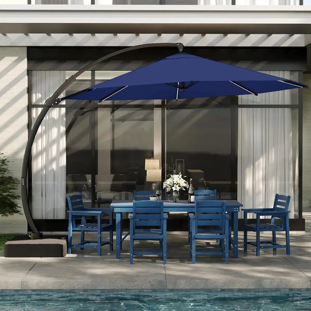 

LED-lit 11-Foot Rotating Cantilever Umbrella with Base, Heavy-Duty for Outdoor Patio, Pool, Backyard - Navy
