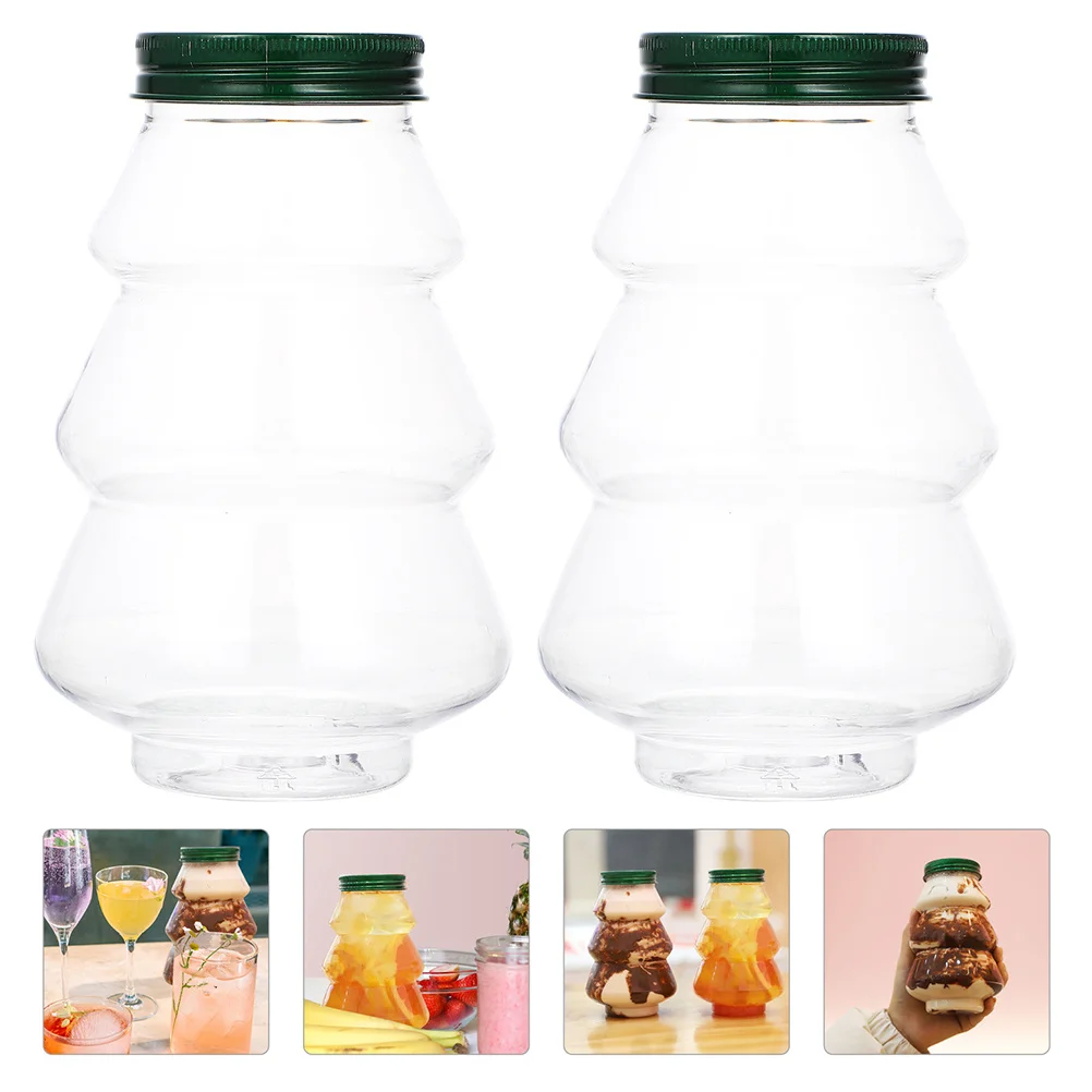 8 bottiglie di succo ermetiche portatili, contenitori decorativi per acqua, tè al latte, a forma di albero di Natale, supporti in plastica riutilizzabili