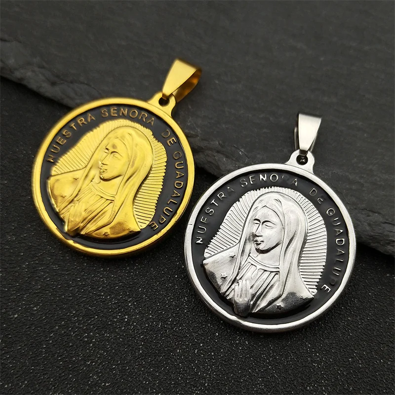 

3Pcs Virgin of Guadalupe Mary Pendants for Stainless Steel Men Women Gold Color Catholic Religious Charms Jewelry