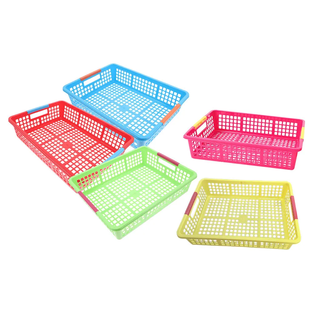 

5Pcs Colorful Storage Basket Plastic Stackable Organizers for Paper Files Classroom Supplies Home Office Desk Organization