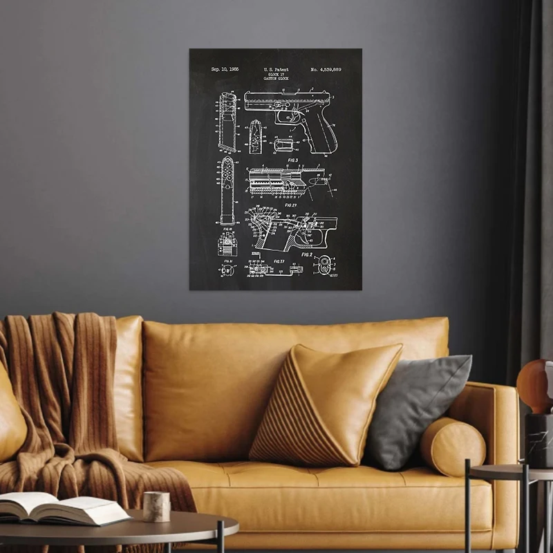 Firearms and Bullets Canvas Poster Gun Dismantling Diagram Wall Art Picture for Living Room Bedroom Playroom Modern Home Decor