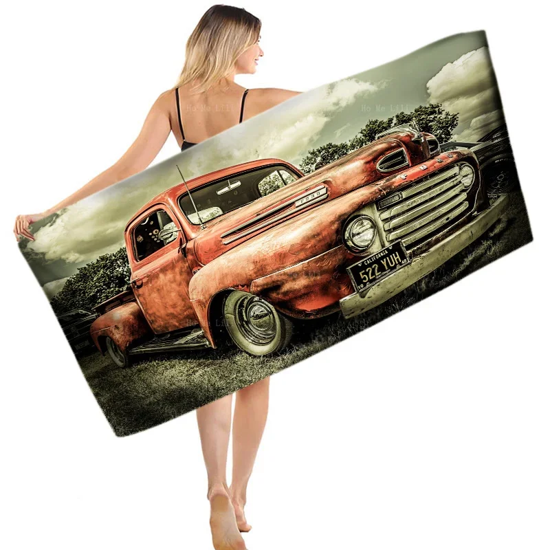 Classic Car Poster Vintage Farm Rusty Old Truck Quick Drying Towel By Ho Me Lili Fit For Fitness