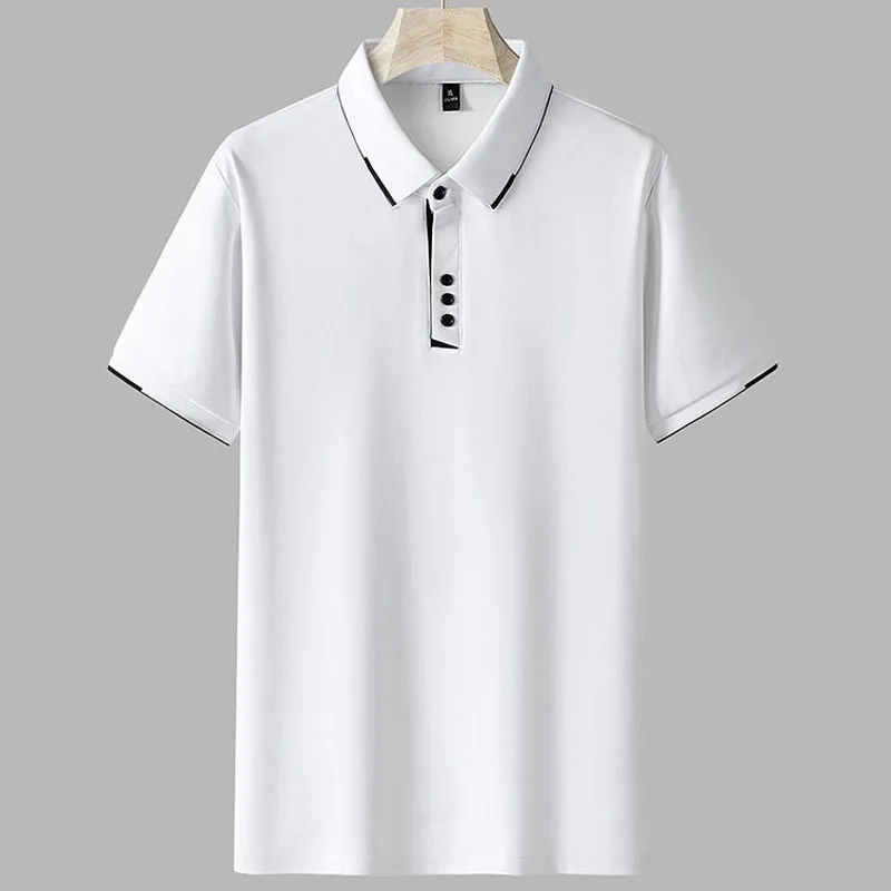 Men's high quality summer new lapel men's short sleeve polo shirt fringe solid color business casual men's polo shirt M-6XL 7XL image 2