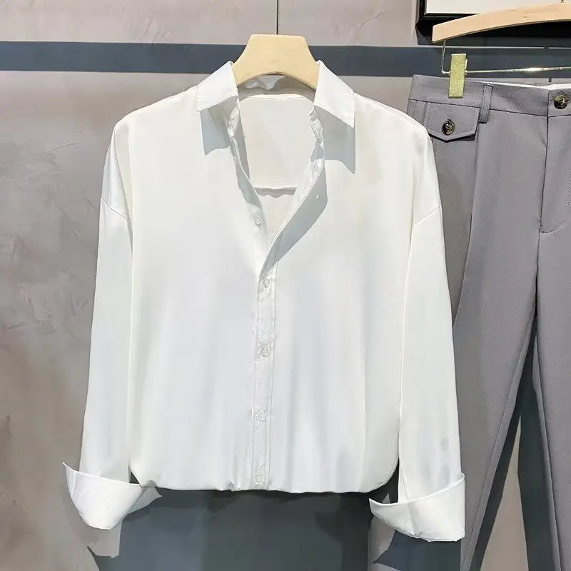 

Men's Casual Long Sve irt Spring Autumn Drapey Sle Korean Version Faionable Polyester Fiber Stand Fit All Seasons