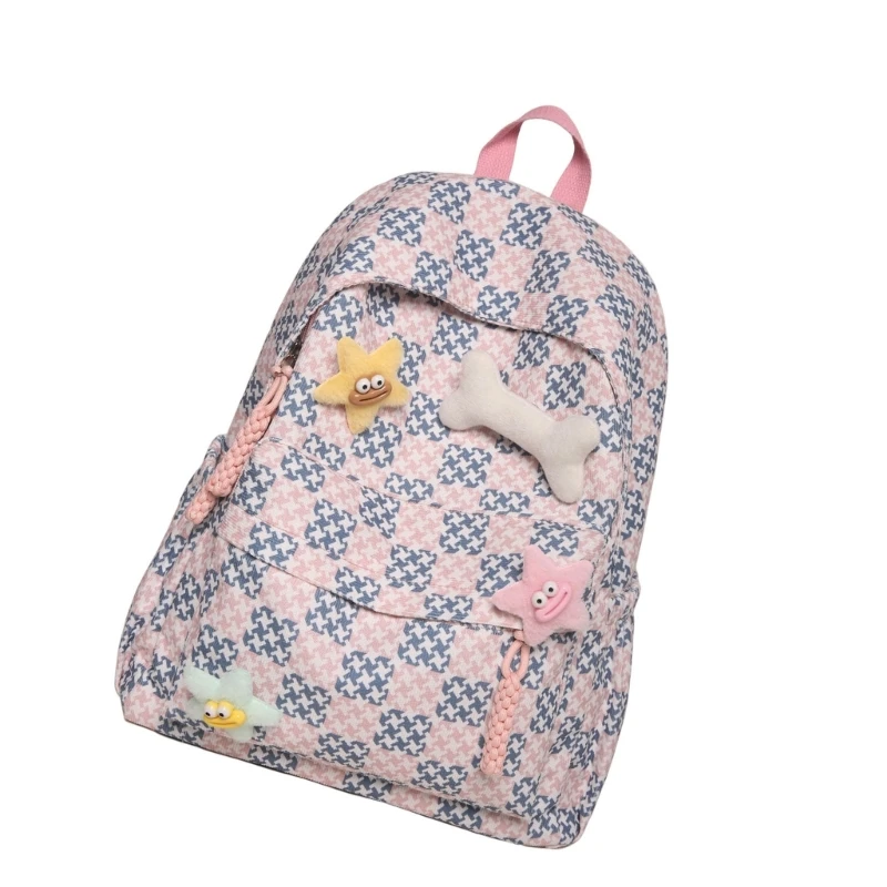 Mochila elegante con patrón rejilla para adolescentes, bolso escolar capacidad para mujer