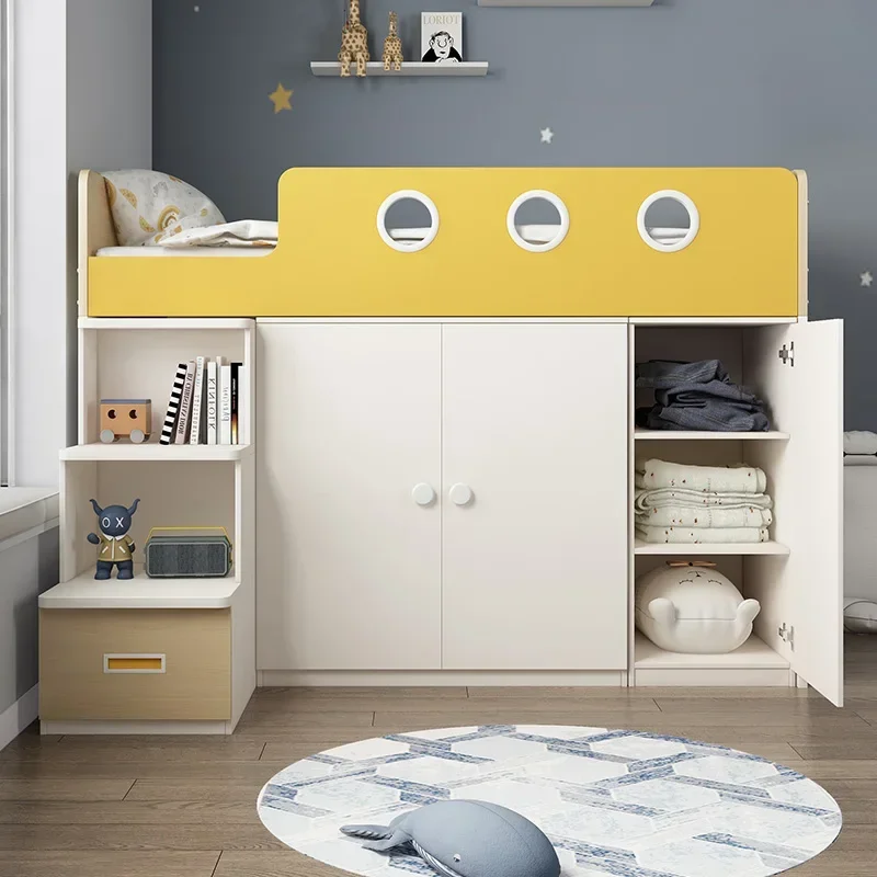 

Small apartment simple wardrobe bed integrated Nordic children's bed with locker bed multi-functional combination suspended