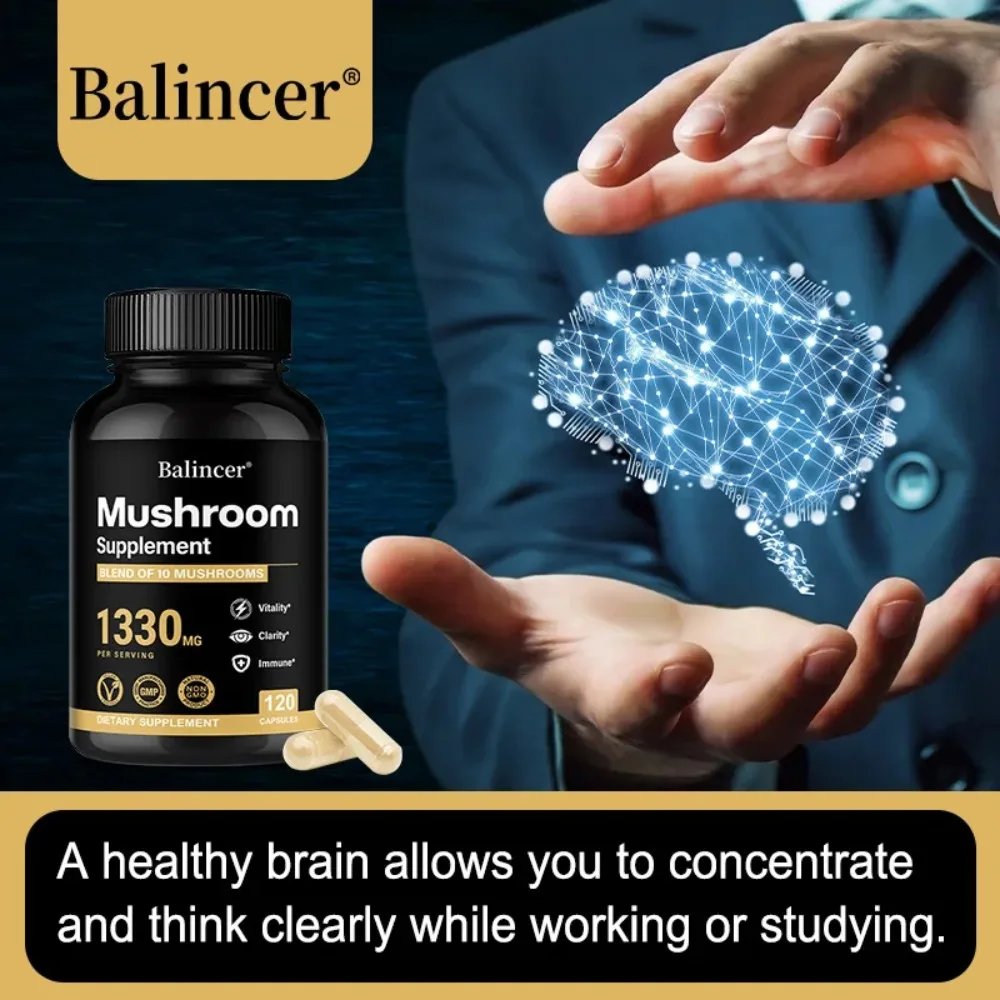 Mushroom Complex Supplements - Brain, Memory, Energy Production & Immune System - with Lions Mane Reishi & Cordyceps view 6