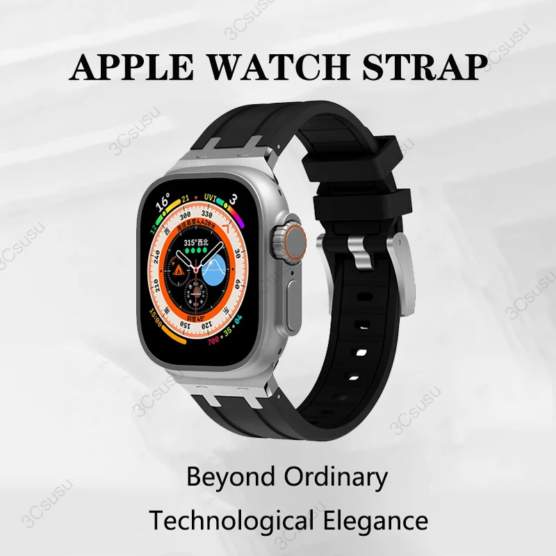 Tytanowa metalowa głowica silikonowa opaska do Apple Watch Ultra 2 49mm 45/44/42mm gumowy pasek do Iwatch serii 9 8 7 6 5 4 Se 3