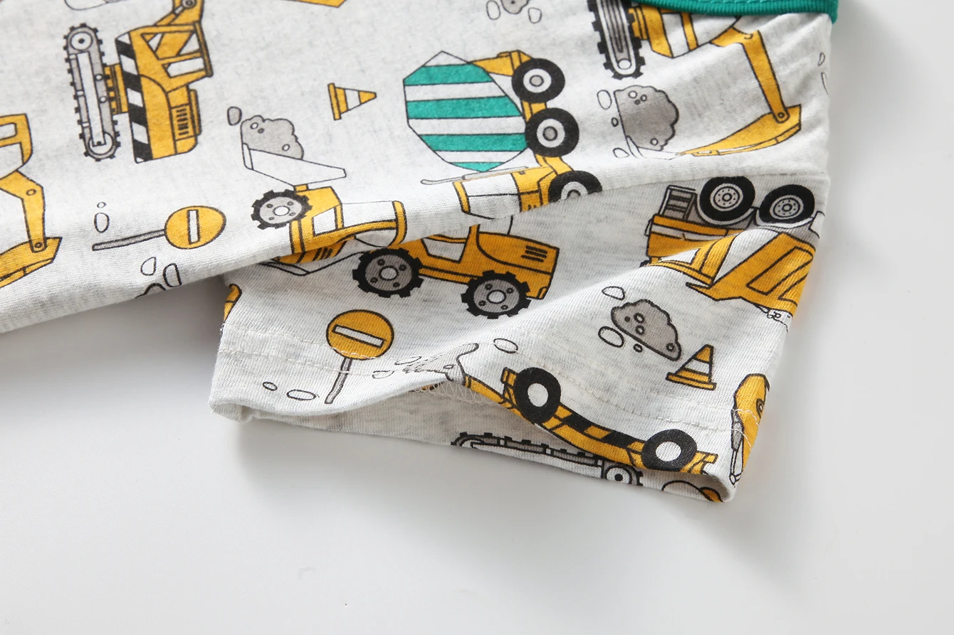 Sommer Neuer Stil Jungen 1-8 Jahre Alt Reine Baumwolle Pyjama Cartoon Baufahrzeug Dünner Kurzarm-Shorts Kinder Hauskleidung Set – Detail 10