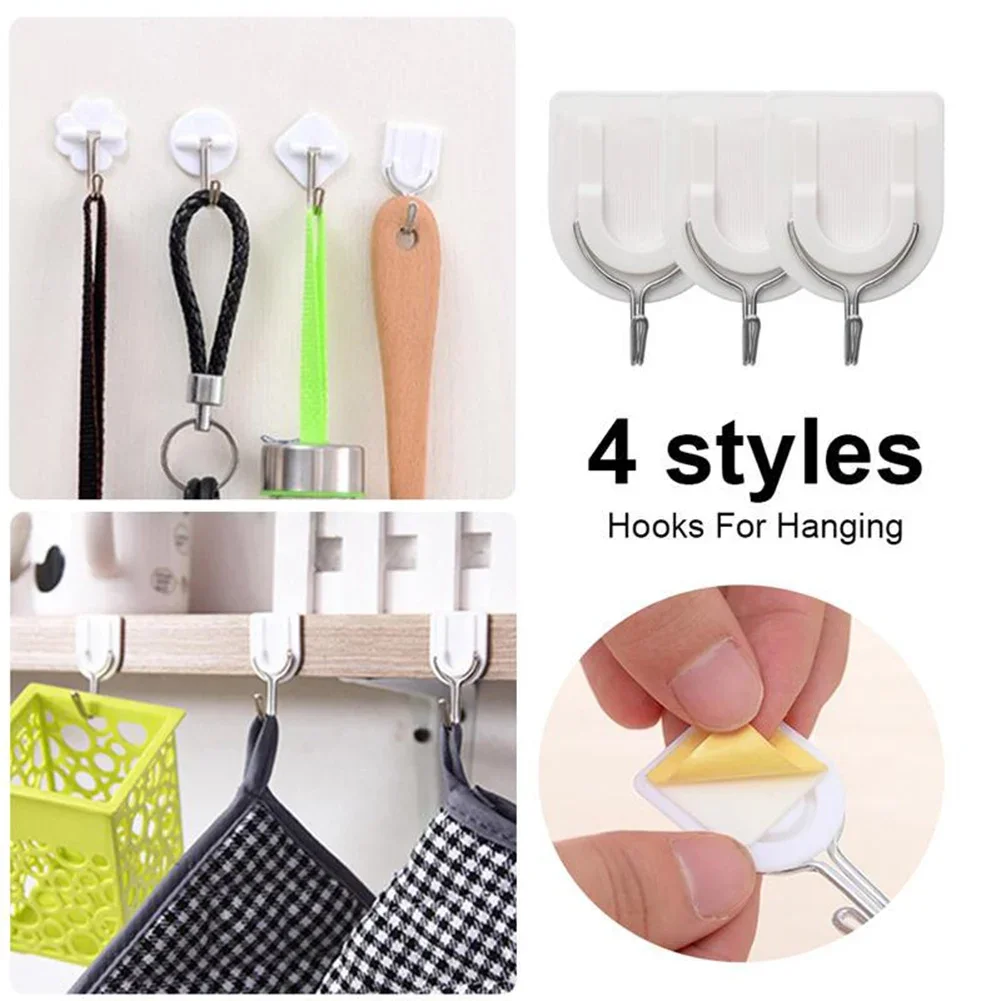 10Pcs Self-Adhesive Hooks U-Shaped Transparent Wall Hook Sticky Towel Racks For Bathroom Kitchen Key Holder Hanging Shelf