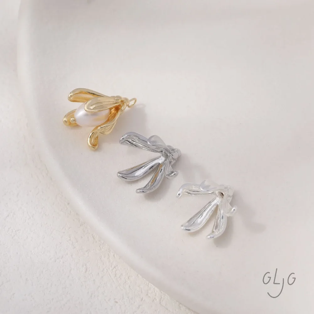 4PCS Flower Receptacle Charms for Jewelry Findings Making Eardrop Supplies DIY Brass 14k Gold Plated Accessories 16*17mm