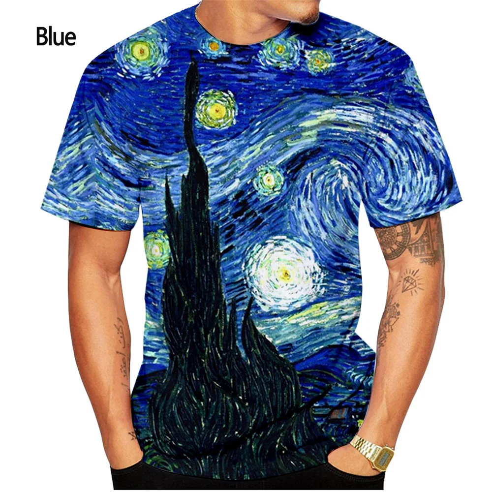 Mens Clothing Fashion Men\'s/women\'s Vincent Van Gogh Art Graphics 3D Print T-shirt Men\'s Shirt Tops Round Neck and Short Sleeves