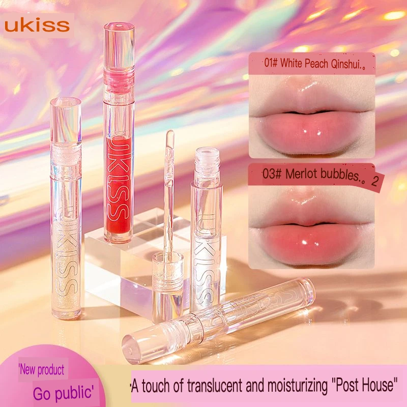 UKISS Lip Oil, rossetto trasparente con lucidalabbra, vetro simile all'acqua, balsamo per labbra a specchio lucido