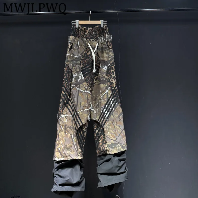 

MWJLPWQ Heavy-Duty Fake 2-Piece Design Wide-Leg Pants Men's Street Spliced Pleated Casual Loose Trousers 2026 Spring New 13091
