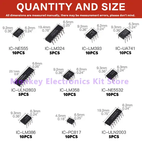 85PCS Circuito Integrato IC NE555 LM324 LM358 ULNN2803 kit chip IC DIP timer di precisione singolo 10 tipi kit fai da te elettroni tentacl