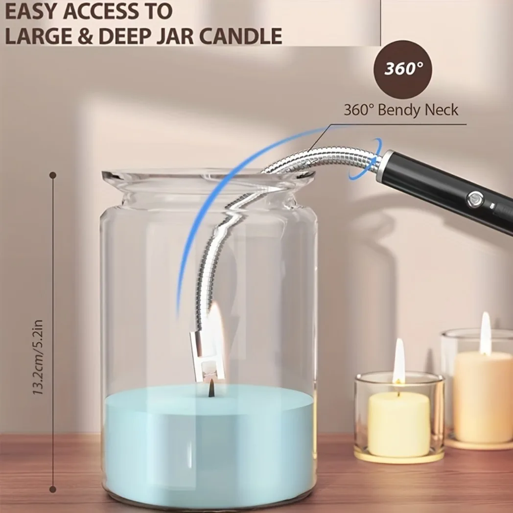 New 360° USB candle lighter plasma lighter rechargeable windproof lighter long suitable for family camping cooking barbecue