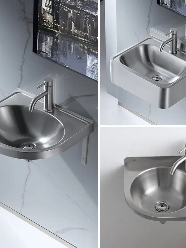 304 stainless steel wall-mounted sink, single basin handwashing basin, simple corner triangular basin, kitchen vegetable washing