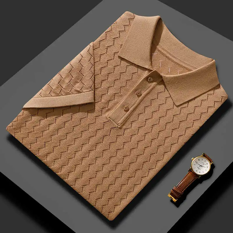 

100% mulberry silk POLO collar short-sleeved men's pullover high-end T-shirt men's versatile thin knitted half-sleeves