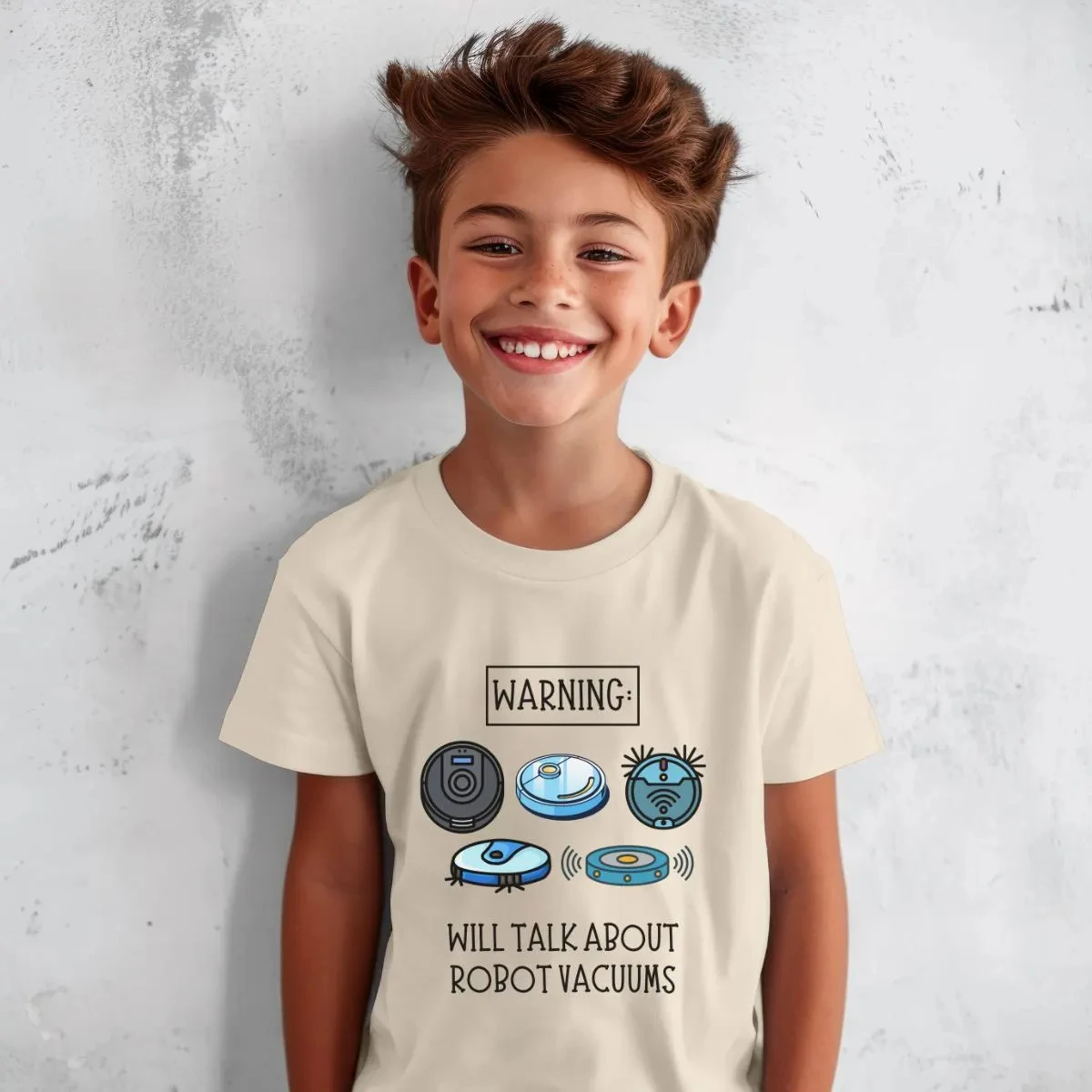 Funny Robot Vacuum Print Children T-Shirt Kid Tee Shirt Round Neck Surfing Boy Girl Tshirt Summer Short Sleeve