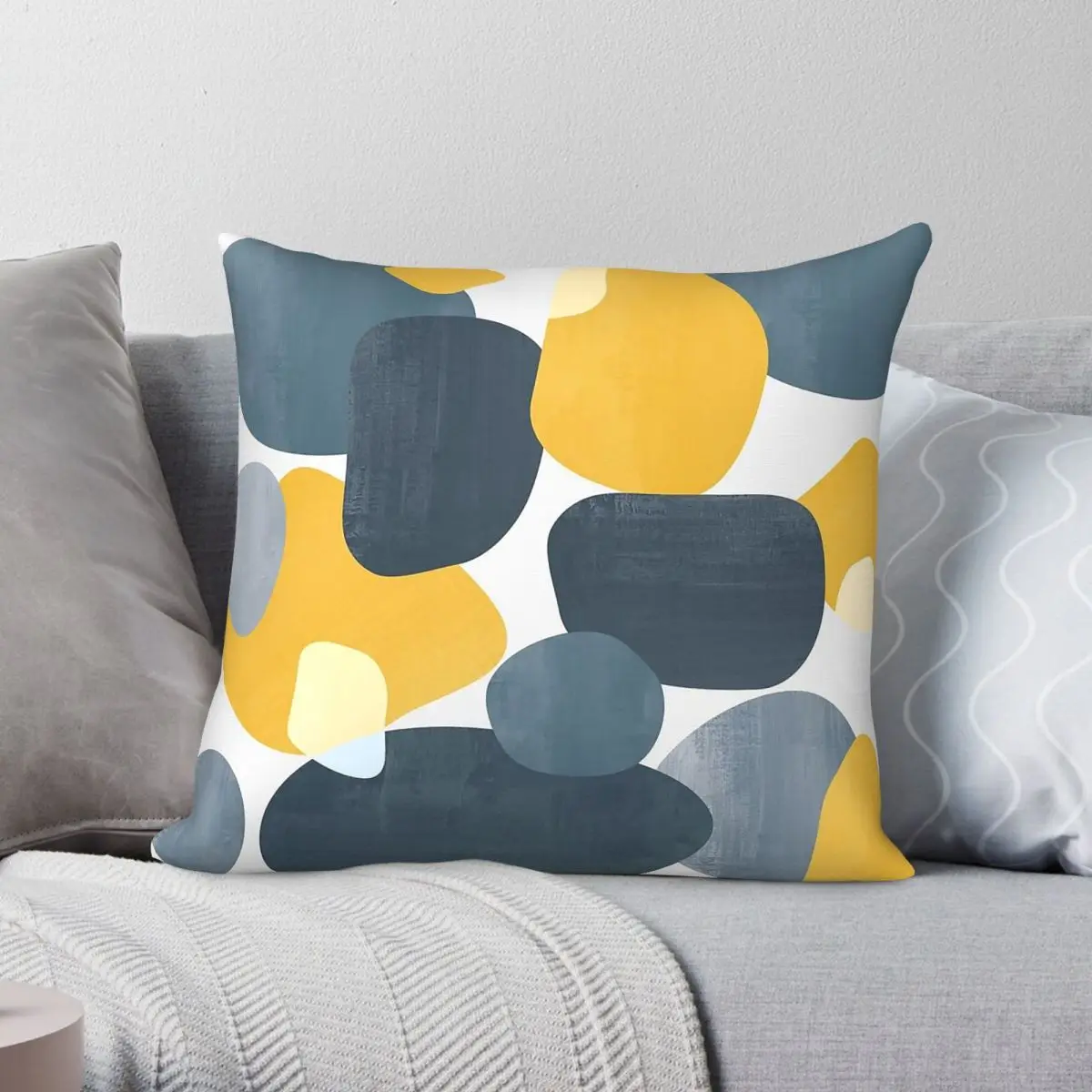 Abstract Shape Grey Mustard Yellow Pillowcase Polyester Linen Velvet Pattern Zip Decorative Pillow Case Home Cushion Cover 45x45