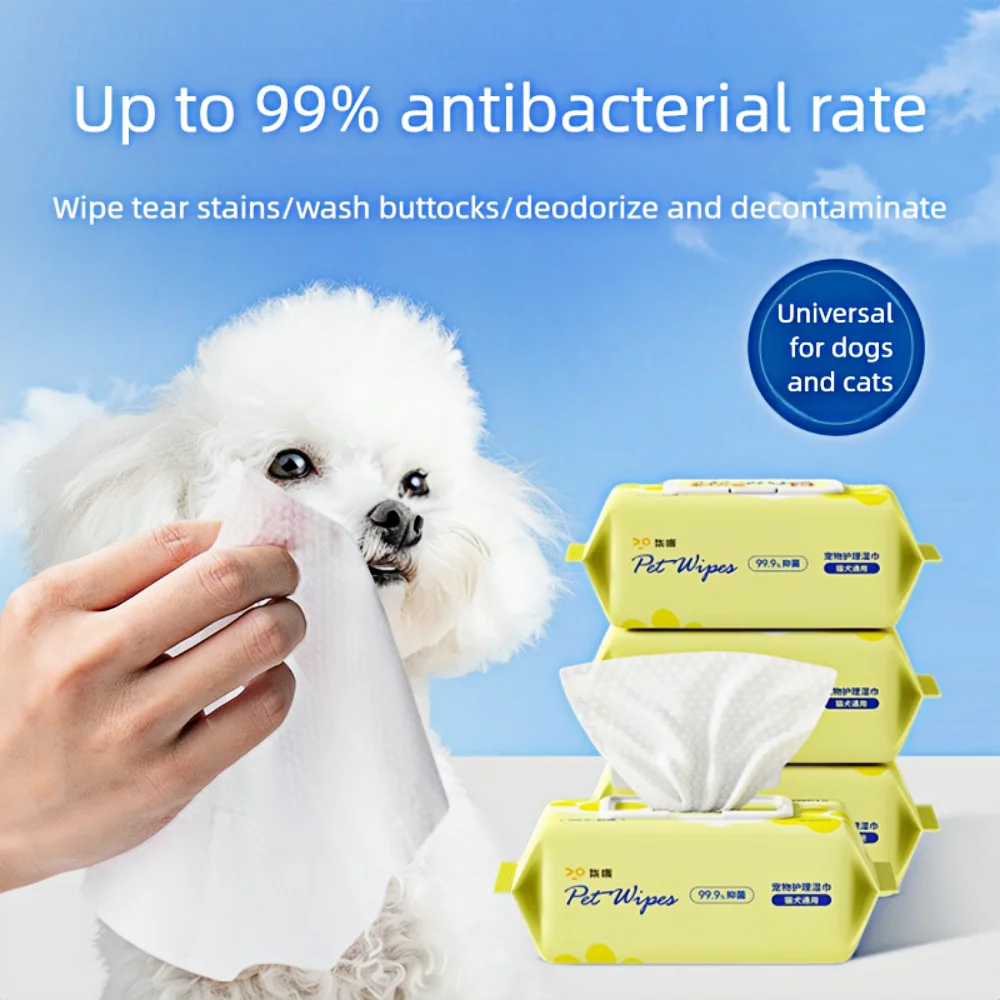 

Pet Wet Wipes Cats Dogs Tear Stain Remover Body Cleaning No-Wash Deodorizing Gentle Care Wipes Daily Use Anti-Bacterial