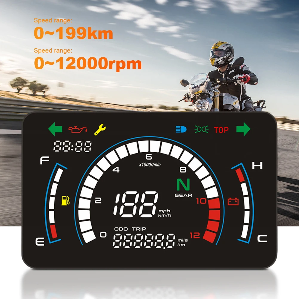 Motorcycle Digital Speedometer LCD Screen LED Digital Motorcycle Speedometer Adjustable Motorbike Dashboard Larger Board