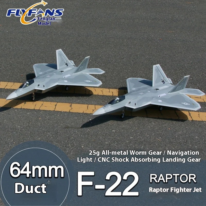 64mm Ducted F-22 Raptor Fighter Jet Model with Retractable Landing Gear And Aviation Lights Remote Control Toy for Boys