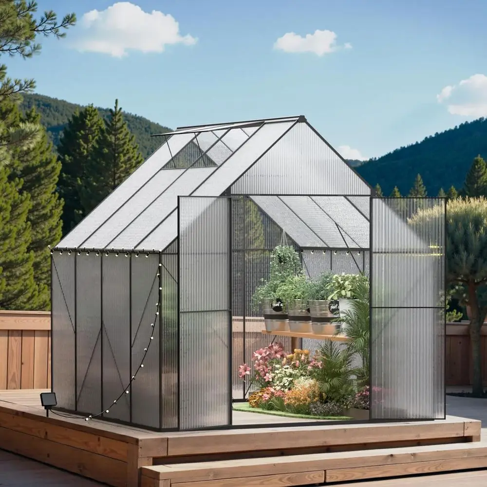 

Прочная теплица из полиэтилена с вентиляционным отверстием на крыше - 8x8