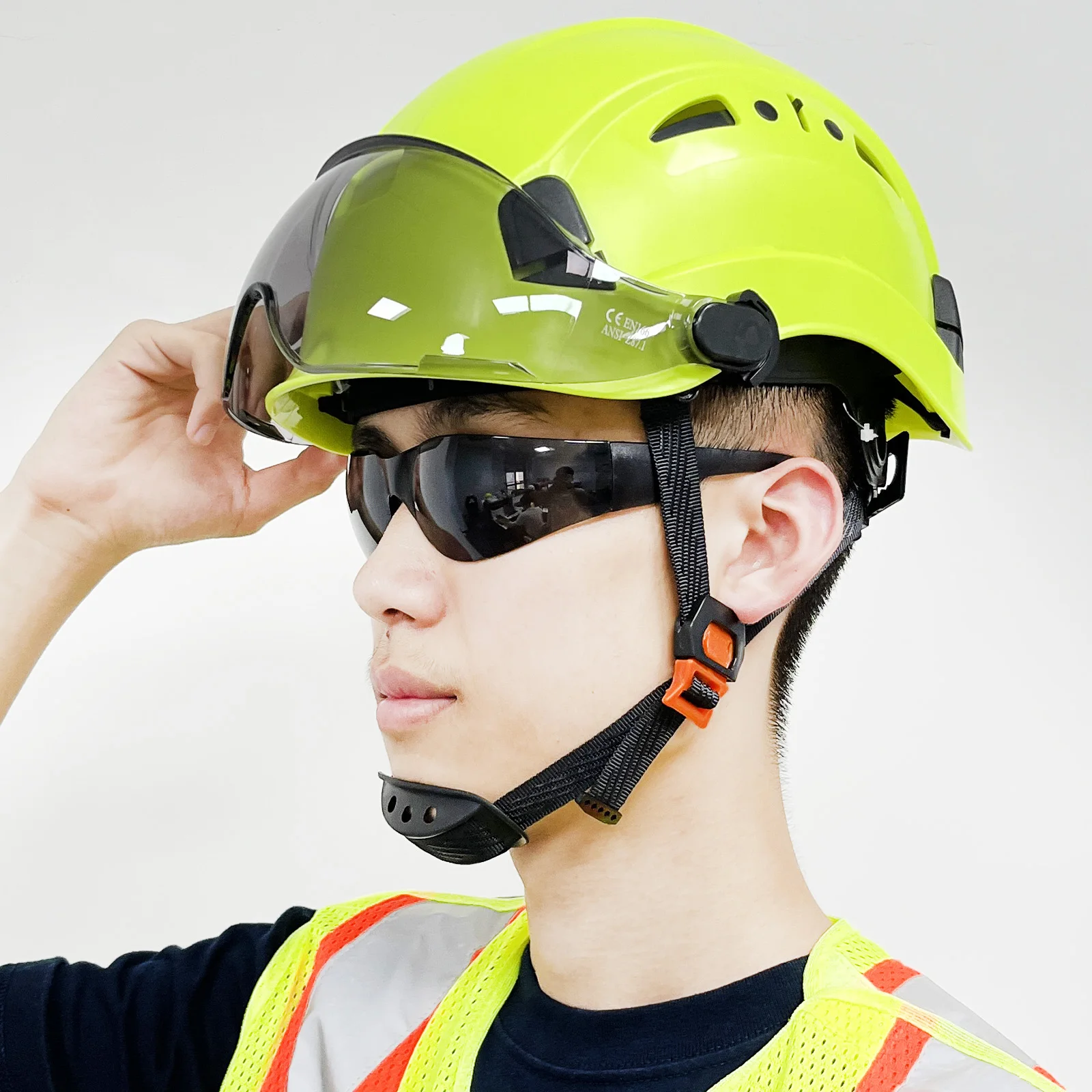 Construction Safety Helmet With Visor Goggles high quality ABS Hard Hat ANSI Industrial Work Cap Head Protection Rescue