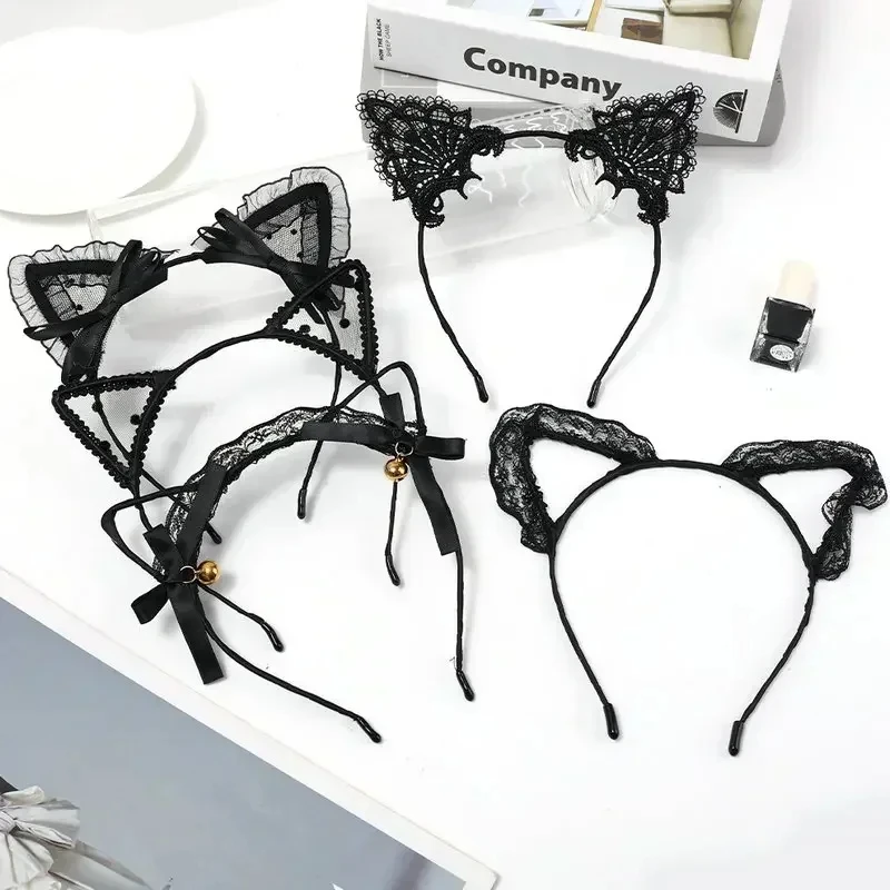 Women Sexy Black Cat Ears Head Bezel Fashion Lace Lady Hairband Cosplay Headwear Headband Girl Birthday Party Hair Accessories