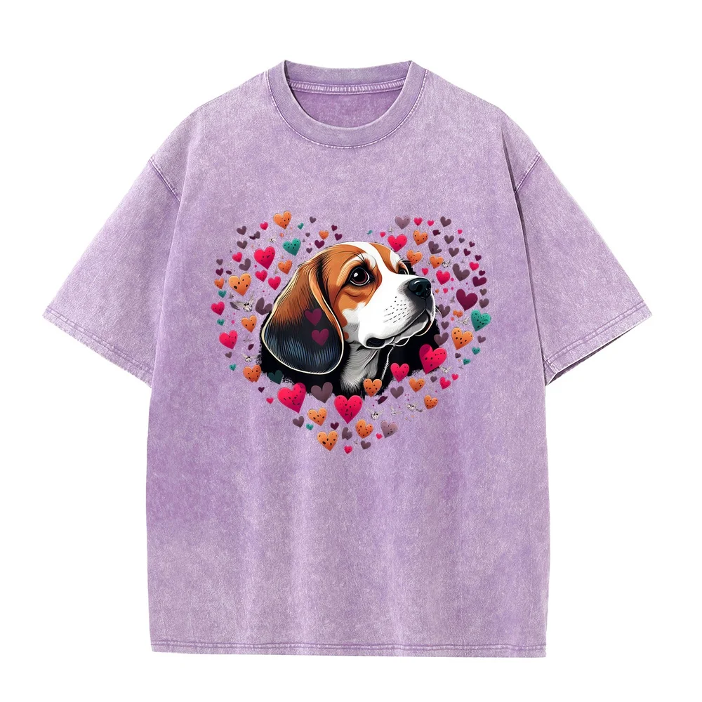 Beagle Love Heart for Valentines Day on Lover T-Shirt Футболка Ropa Hombre Oversized Summer Short Sleeve Puppy Fan Cotton T
