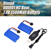 2pcs 7.4V 1500Mah Li-ion Battery SM-4P plug/USB Charger for UDI902 UDI002 2.4G RC High Speed Racing Boat